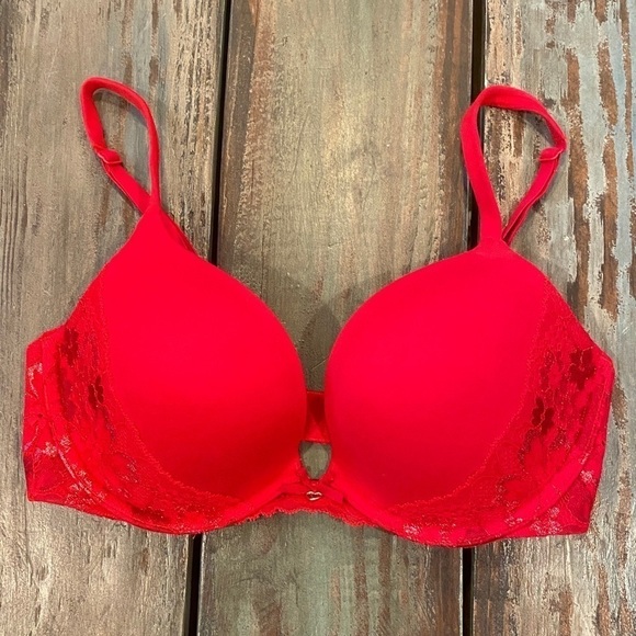 Victoria’s Secret 32D Body By Victoria Push Up Bra Lipstick Red Lace - Picture 13 of 14